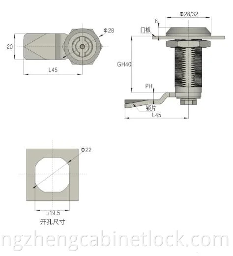 Zonzen Liga de zinco à prova d'água Cam Lock Painel Cam Lock para gaveta de gabinete Ms705-40-62